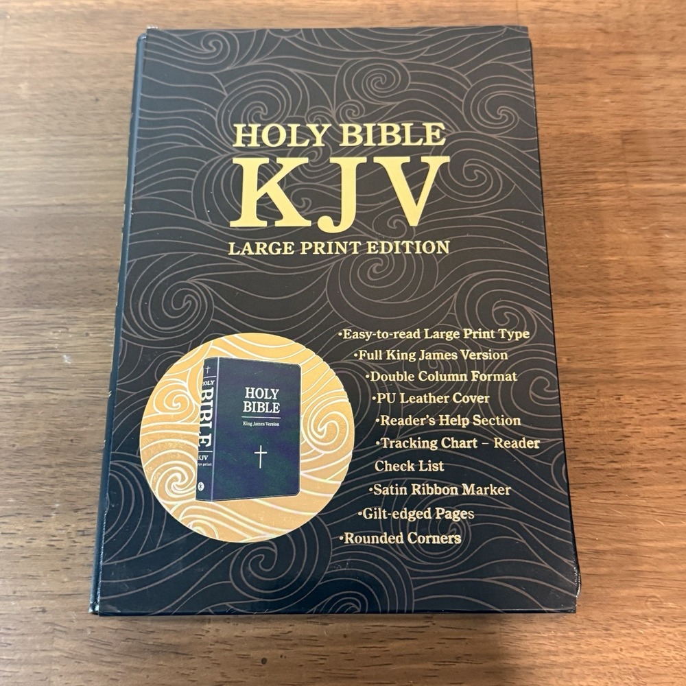 KJV Holy Bible Large Print King James Version PU Leather Gilt Edge Black Binding